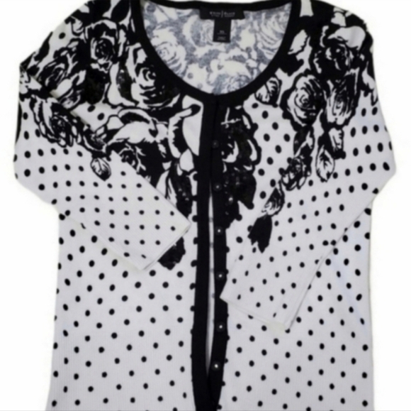 White House Black Market Floral Polka Dot Cardigan Sweater XS - Picture 6 of 7